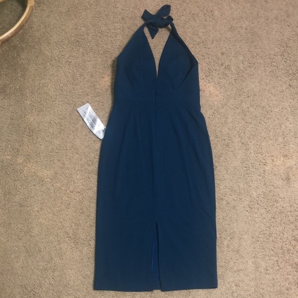 Dress‎ the Population Vanessa Plunging Halter Bodycon Midi Dress Peacock Blue S - Picture 7 of 12